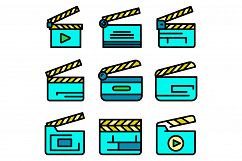 Clapper icons set line color vector Product Image 1