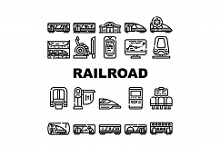 Railroad Transport Collection Icons Set Vector Product Image 1