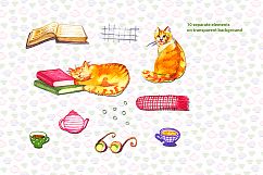 Watercolor cats, books and tea Product Image 2