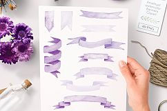 watercolor ribbons and banner clipart purple lilac graphics Product Image 1