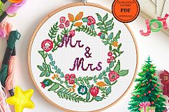 Cross Stitch Beautiful round Mr&amp;Mrs cross stitch pattern PDF Product Image 5