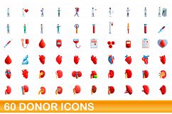 60 donor icons set, cartoon style Product Image 1