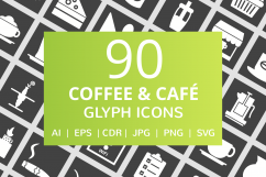 90 Coffee &amp; Cafe Glyph Inverted Icons Product Image 1