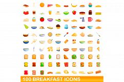 100 breakfast icons set, cartoon style Product Image 1