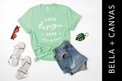 T Shirt Mockup Mint Bella Canvas 3001Ladies Fashion Flat Lay Product Image 1
