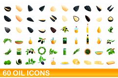 60 oil icons set, cartoon style Product Image 1