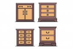 Nightstand icon set line color vector Product Image 1