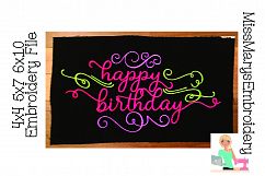 Happy Birthday with Swirls Embroidery File Product Image 1