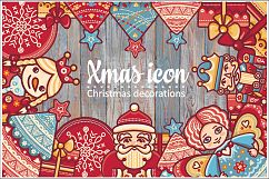 Christmas decorations. Bundle. Xmas characters &amp; decorative elements. Clipart &amp; Lettering. EPS, AI, JPEG, PNG. Product Image 1