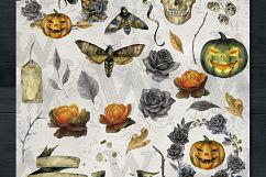 Halloween watercolor pack, Jack o Lantern pumpkin, wreath Product Image 5