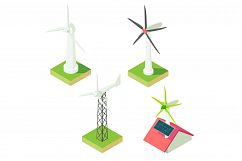 Wind turbine icons set, isometric style Product Image 1