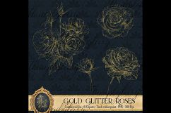 Gold Glitter Rose 81 Clip Arts Set, Fairy Glitter Flowers Product Image 5