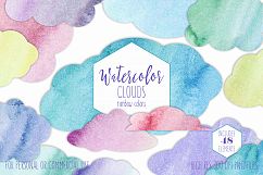 RAINBOW WATERCOLOR CLOUDS Clipart Commercial Use Watercolour Sky Clouds 48 Fluffy Pink Purple Blue Clouds Planner Sticker Graphics Product Image 1