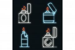 Cigarette lighter icons set vector neon Product Image 1