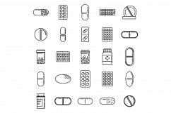 Medical pill icons set, outline style Product Image 1