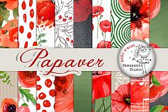 Poppy Flower Digital Paper, patterned paper, watercolor flowers, seamless pattern, poppies paper, scrapbooking paper, floral patterns, red Product Image 1