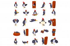 Woodpecker icons set, cartoon style Product Image 1