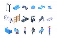 Home gym icons set, isometric style Product Image 1