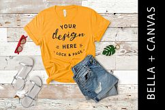 Gold T Shirt Mockup Bella Canvas 3001 Girls Fashion Flat Lay Product Image 1