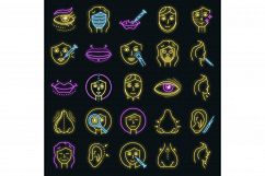 Lifting facial icons set vector neon Product Image 1