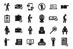 Jobless icons set, simple style Product Image 1