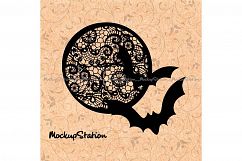 Bat Moon Floral Lace Mandala svg Zentangle Boho Fall Decor Product Image 1