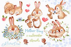 Bunny and Mom watercolor clipart set Product Image 1