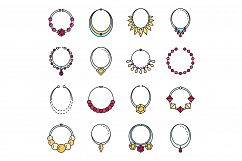 Necklace jewelry icon set line color vector Product Image 1