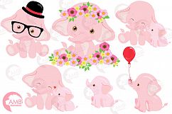 ELEPHANT babies in pink! BUNDLE! 53 cliparts, graphics and illustrations and Patterns AMB-2276 Product Image 6