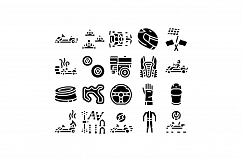 Karting Motorsport Glyph Set Vector Illustration flat Product Image 1