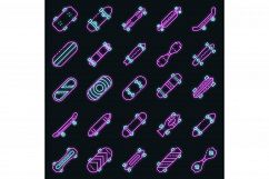 Skateboard icons set vector neon Product Image 1