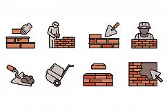 Masonry worker icons set, outline style Product Image 1