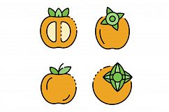 Persimmon icons set line color vector Product Image 1