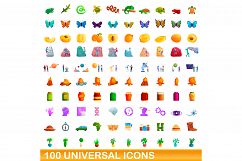 100 universal icons set, cartoon style Product Image 1