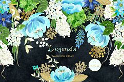 Gold and blue. Watercolor flowers. Product Image 5