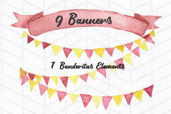 16 Watercolor Banners and Banderitas Product Image 2