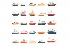 Fishing boat icons set, cartoon style Product Image 1