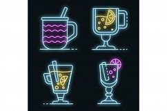 Mulled wine icons set vector neon Product Image 1