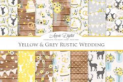 Yellow and Gray Wedding Digital Paper - Yellow Rustic Deer Wedding Seamless Patterns Product Image 1