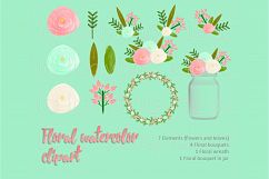 Coral and mint floral watercolor clip art collection.  Product Image 1
