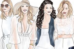 Watercolor Fashion Clipart - Girls in Summer White - Light Skin Product Image 3