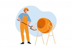 Mixing Cement Construction Worker In Tool Vector Product Image 1