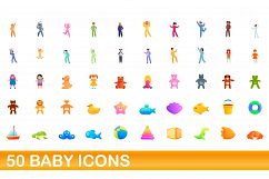 50 baby icons set, cartoon style Product Image 1