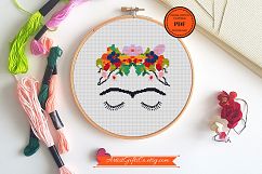 Feminist Art Portrait Cross Stitch Pattern PDF Floral Crown Product Image 1