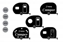 Camper SVG Cut Files, Camper Monogram SVG, Happy Camper SVG, Camping Svg, Camper Silhouette Cutting File, Summer Svg, Eps, Dxf, Png, Vector. Product Image 2
