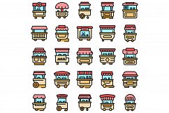 Hot dog cart icons set vector flat Product Image 1