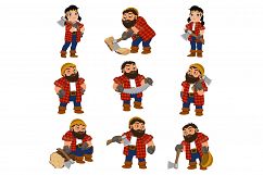 Lumberjack icons set, cartoon style Product Image 1