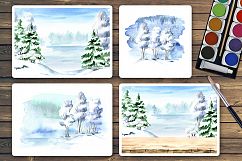 Winter backgrounds. Watercolor landscape Product Image 9