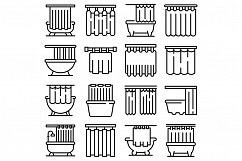 Shower curtain icons set, outline style Product Image 1