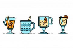 Mulled wine icons set line color vector Product Image 1